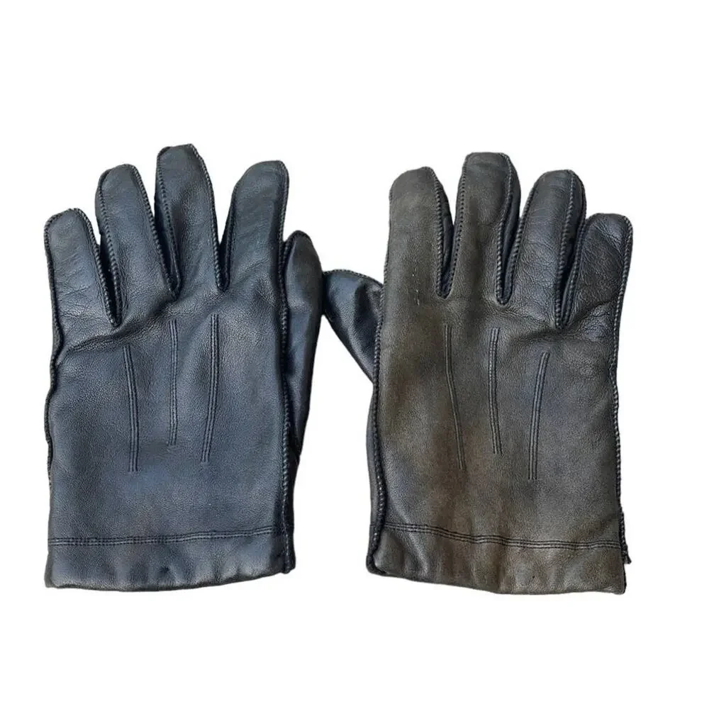 Vintage black leather wide finger sherpa lined gloves size large